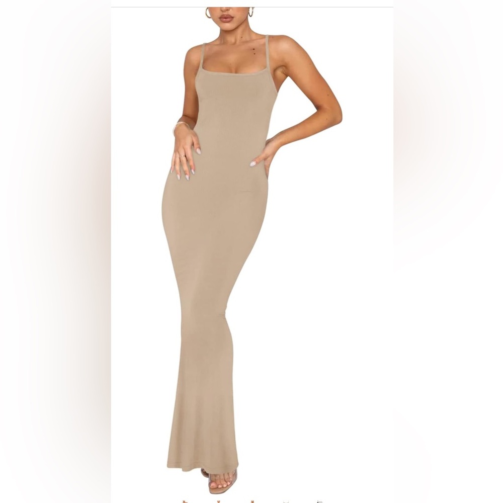 Amazon - ReoRia bodycon long dress | Tan/Khaki
